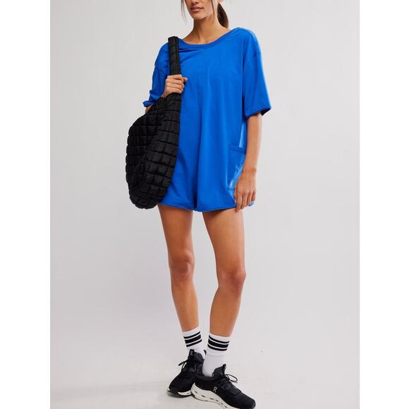 Free People FP Movement Hot Shot Tee Romper Electric Blue NWT sz L - Picture 1 of 8